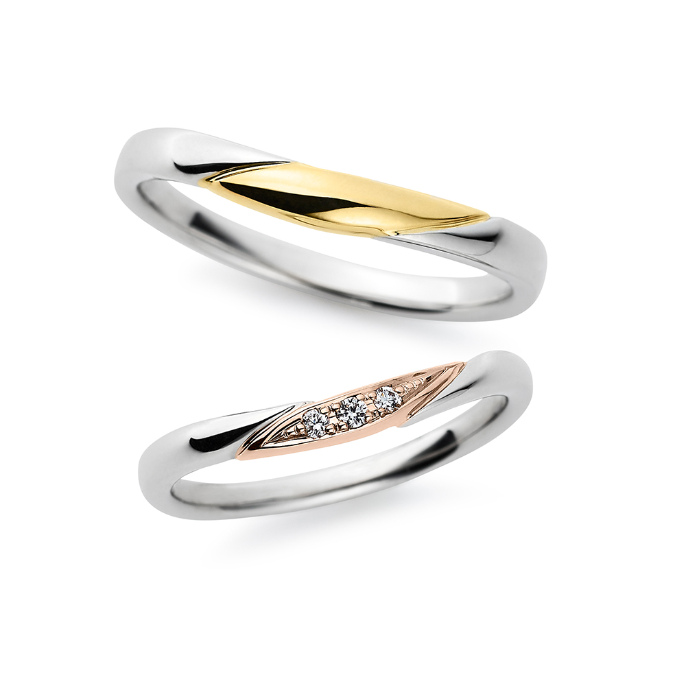 Savon 結婚指輪 シンプル S字(ウェーブ) プラチナ イエローゴールド ピンクゴールド コンビ