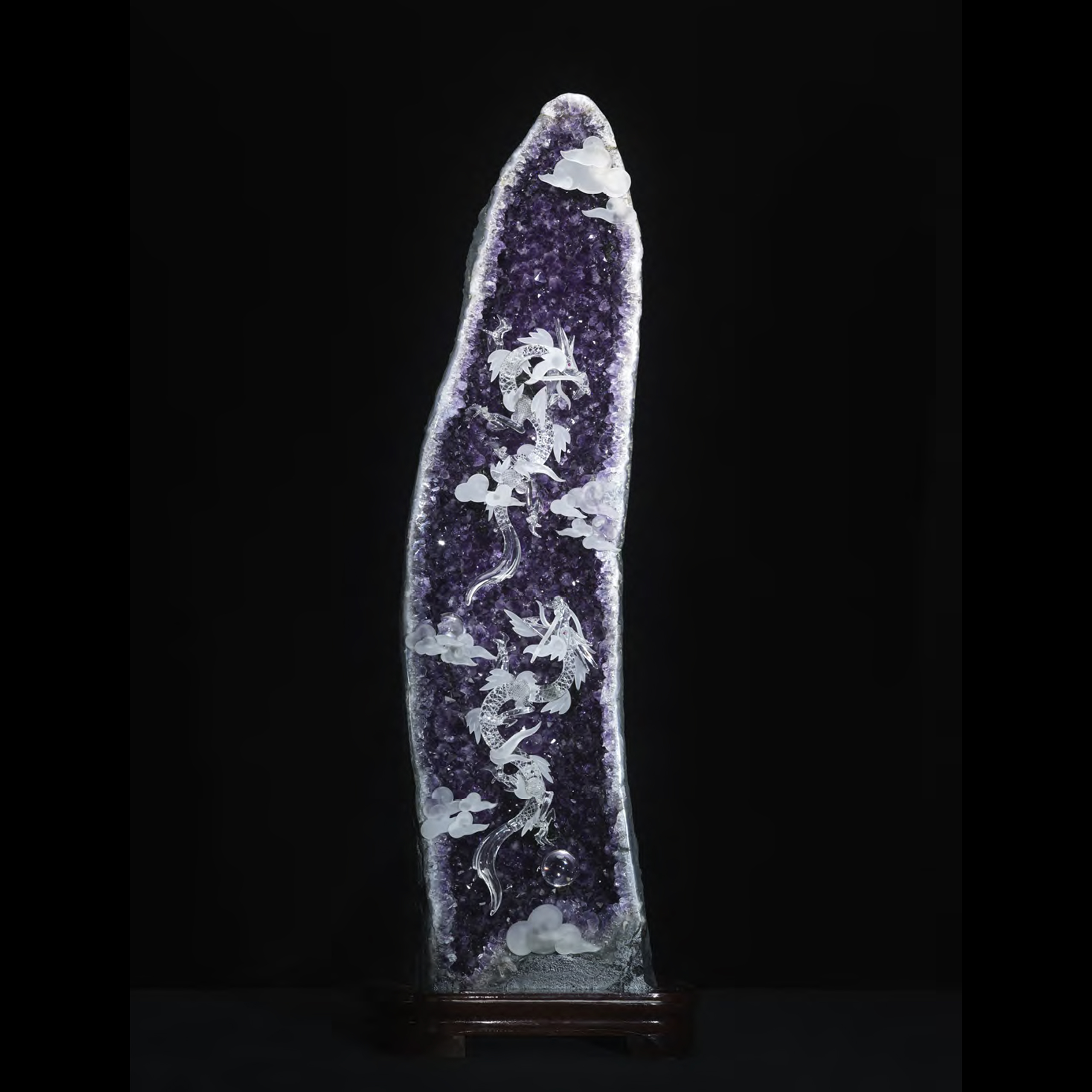 水晶彫刻　天翔双龍
