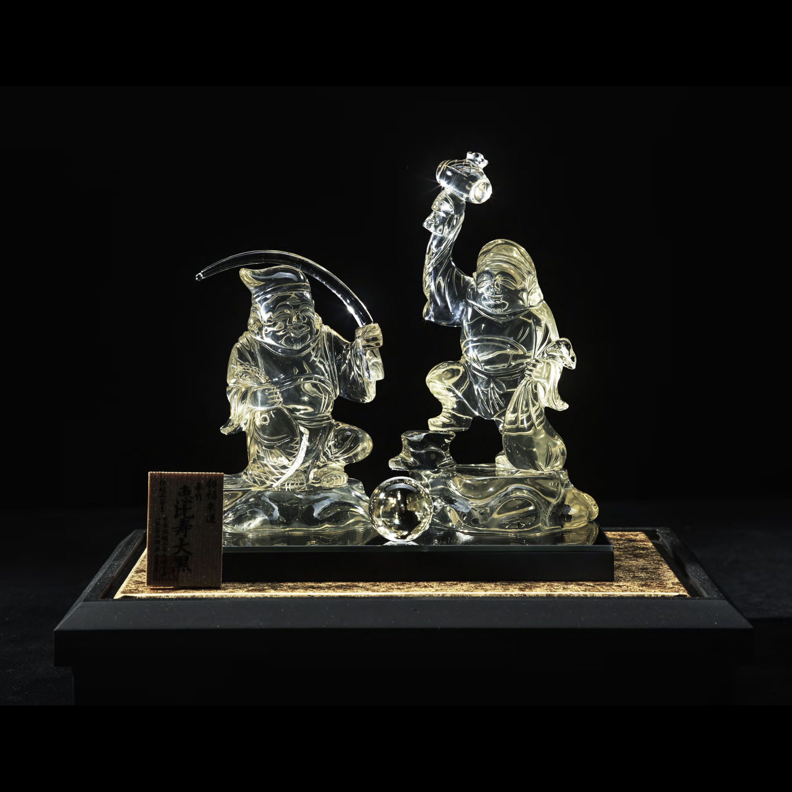 古美術品　極上和彫刻　恵比寿大黒二体　白材彫刻　コレクション 古い木彫像 恵比寿・大黒像ペア (高さ13cm) 仏像 仏教美術