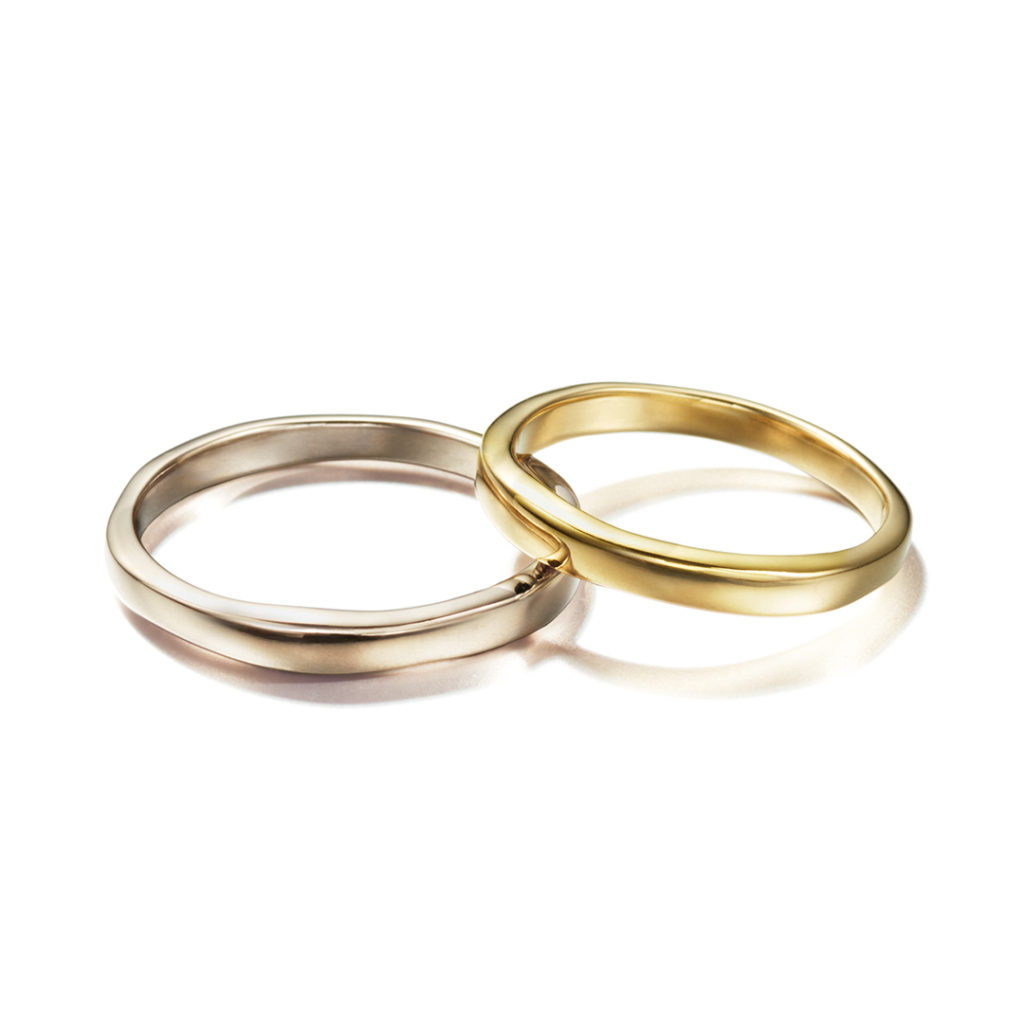 CORINNE HAMAK 結婚指輪 シンプル アンティーク 個性派 ストレート S字(ウェーブ) イエローゴールド ホワイトゴールド