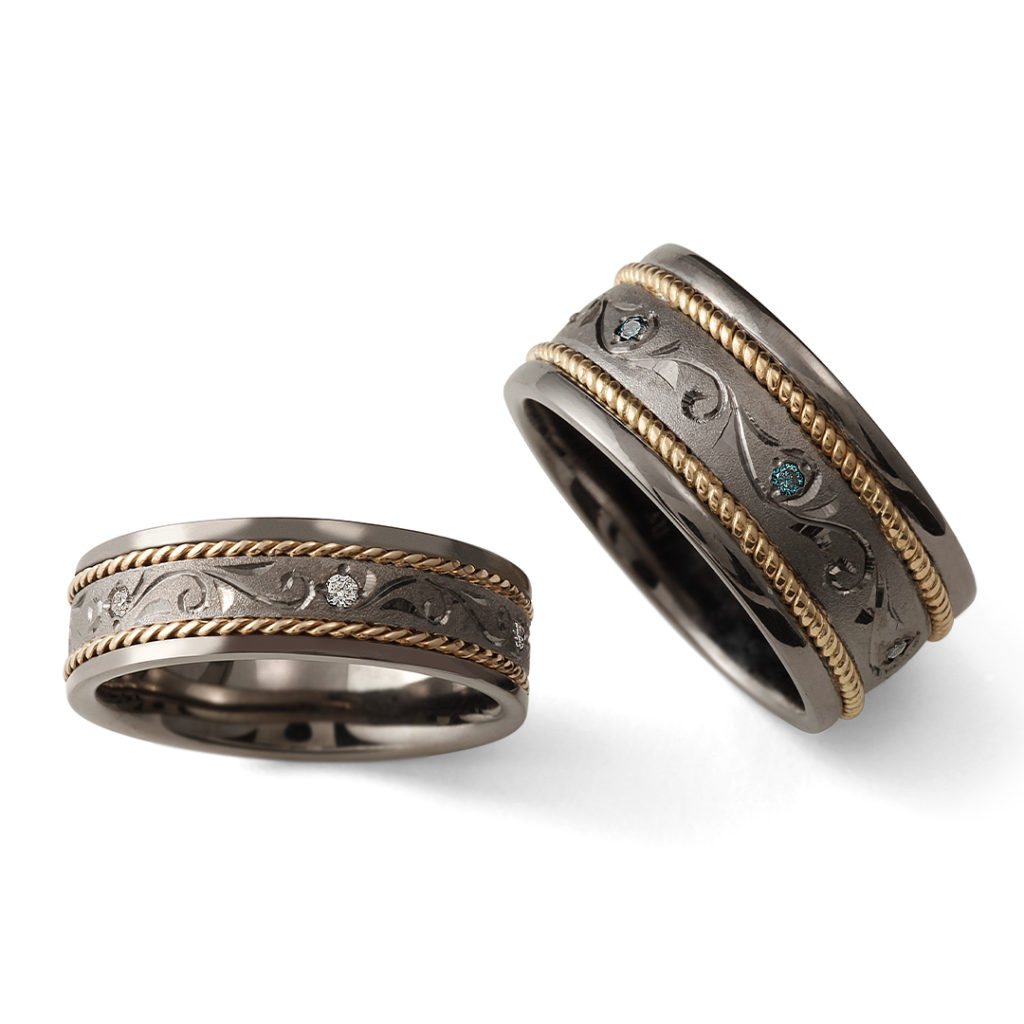永遠 - Towa -  結婚指輪 個性派 ストレート 幅広 プラチナ イエローゴールド コンビ