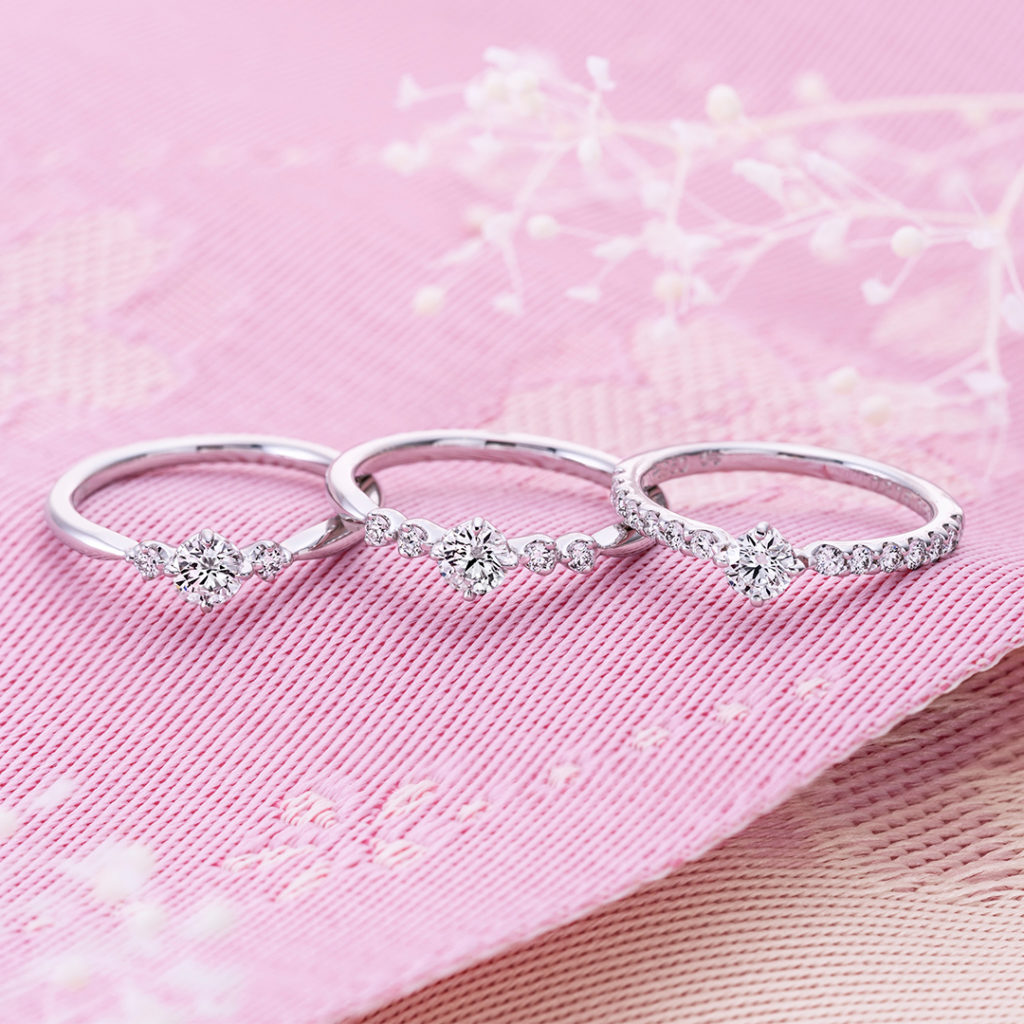 八重桜 婚約指輪 セットリング シンプル エレガント キュート ストレート プラチナ ピンクゴールド コンビ