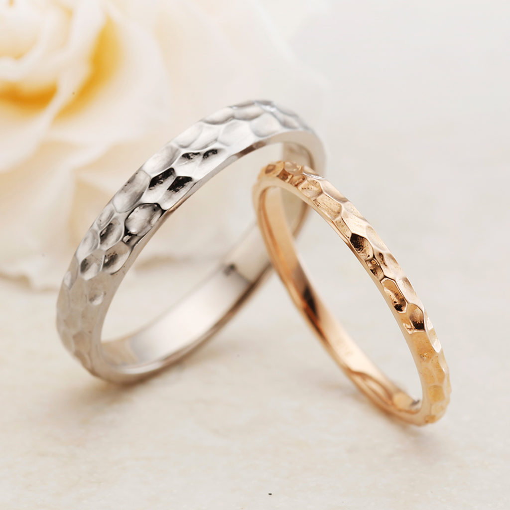 CALMER 結婚指輪 アンティーク 個性派 ストレート 幅広 プラチナ ピンクゴールド