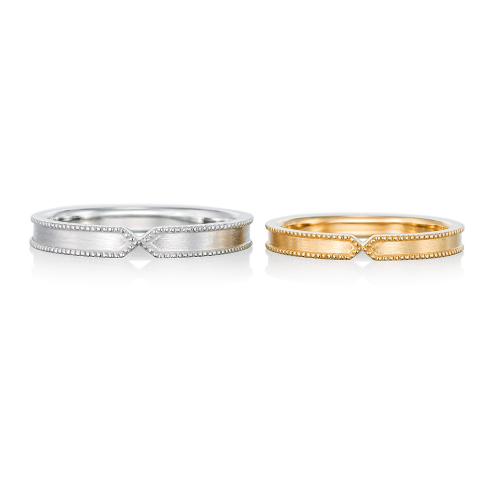 Carrefour 結婚指輪 アンティーク 個性派 ストレート イエローゴールド ホワイトゴールド