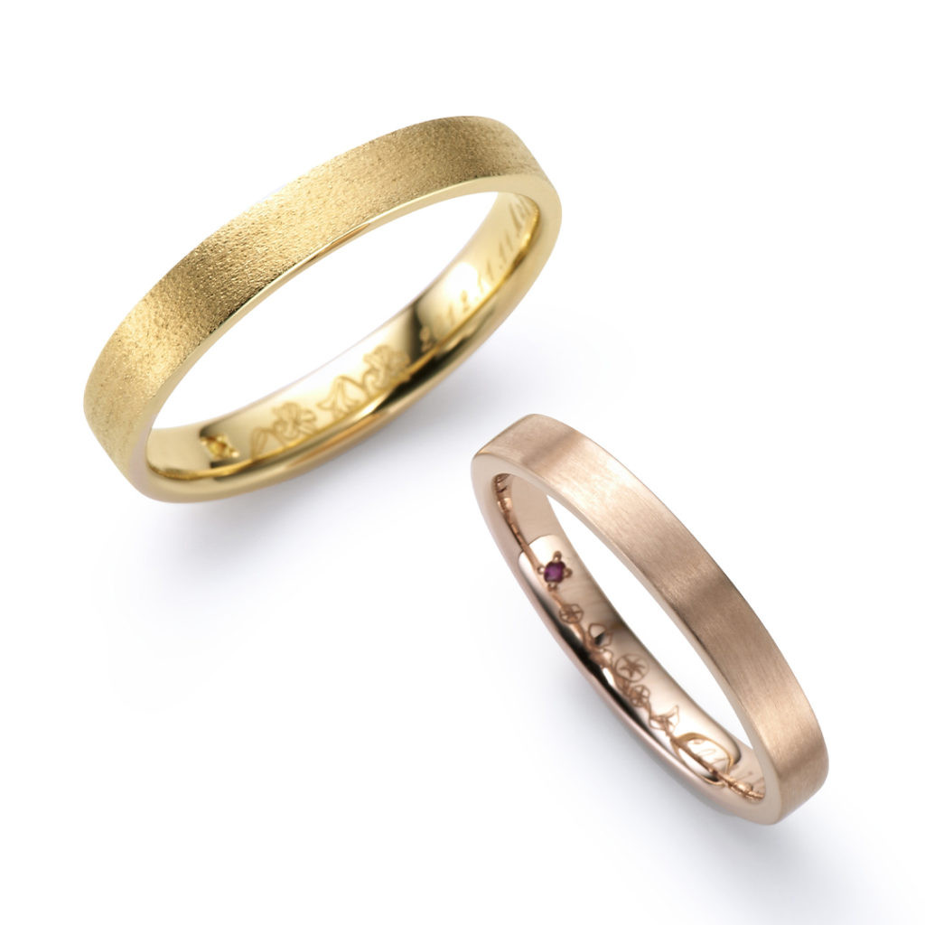 HANAKOKU 結婚指輪 シンプル 個性派 ストレート イエローゴールド ピンクゴールド