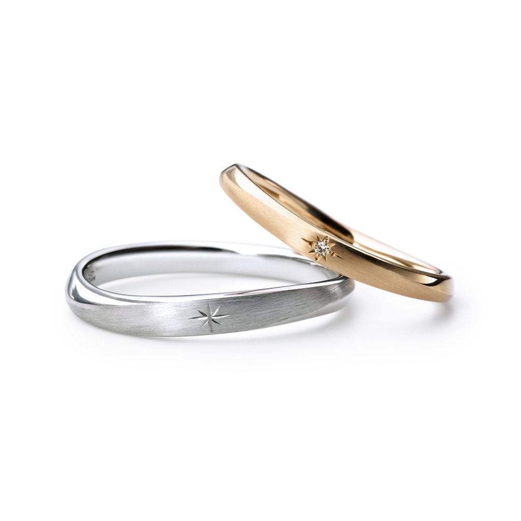 KIRIKO 結婚指輪 シンプル アンティーク S字(ウェーブ) V字(ウェーブ) プラチナ ピンクゴールド