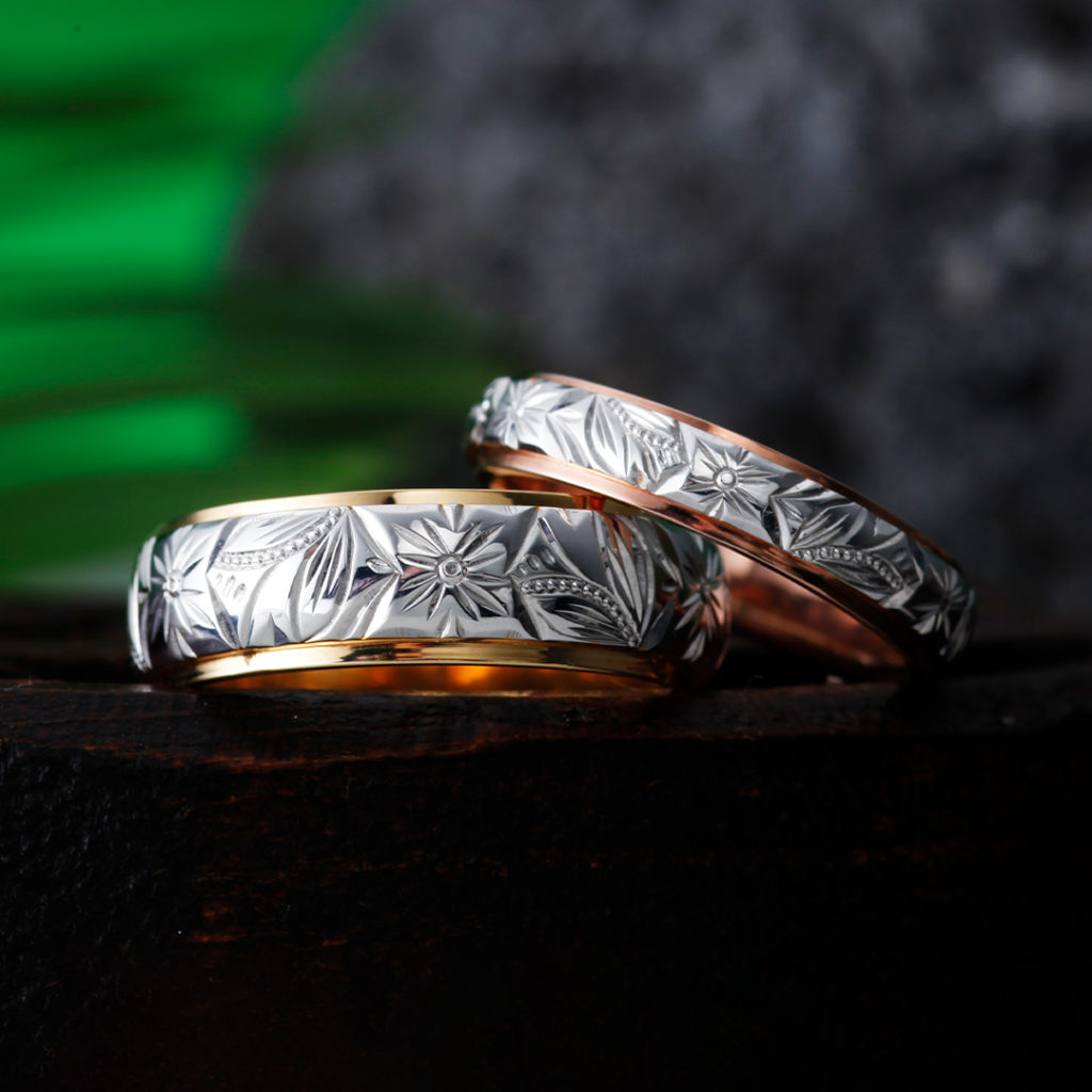 MAULOA 結婚指輪 個性派 ストレート 幅広 プラチナ イエローゴールド ピンクゴールド コンビ