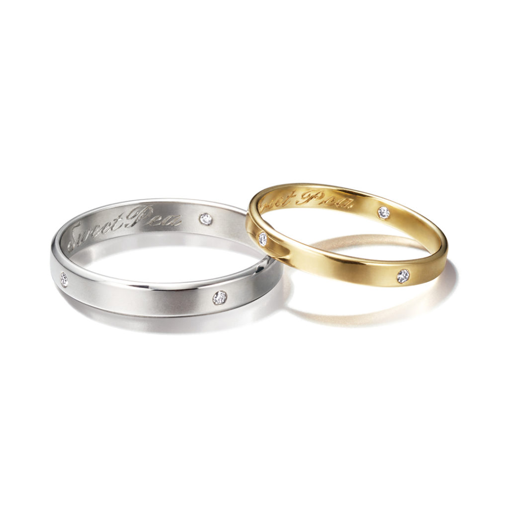 Sweet Pea 結婚指輪 シンプル アンティーク 個性派 ストレート イエローゴールド ホワイトゴールド