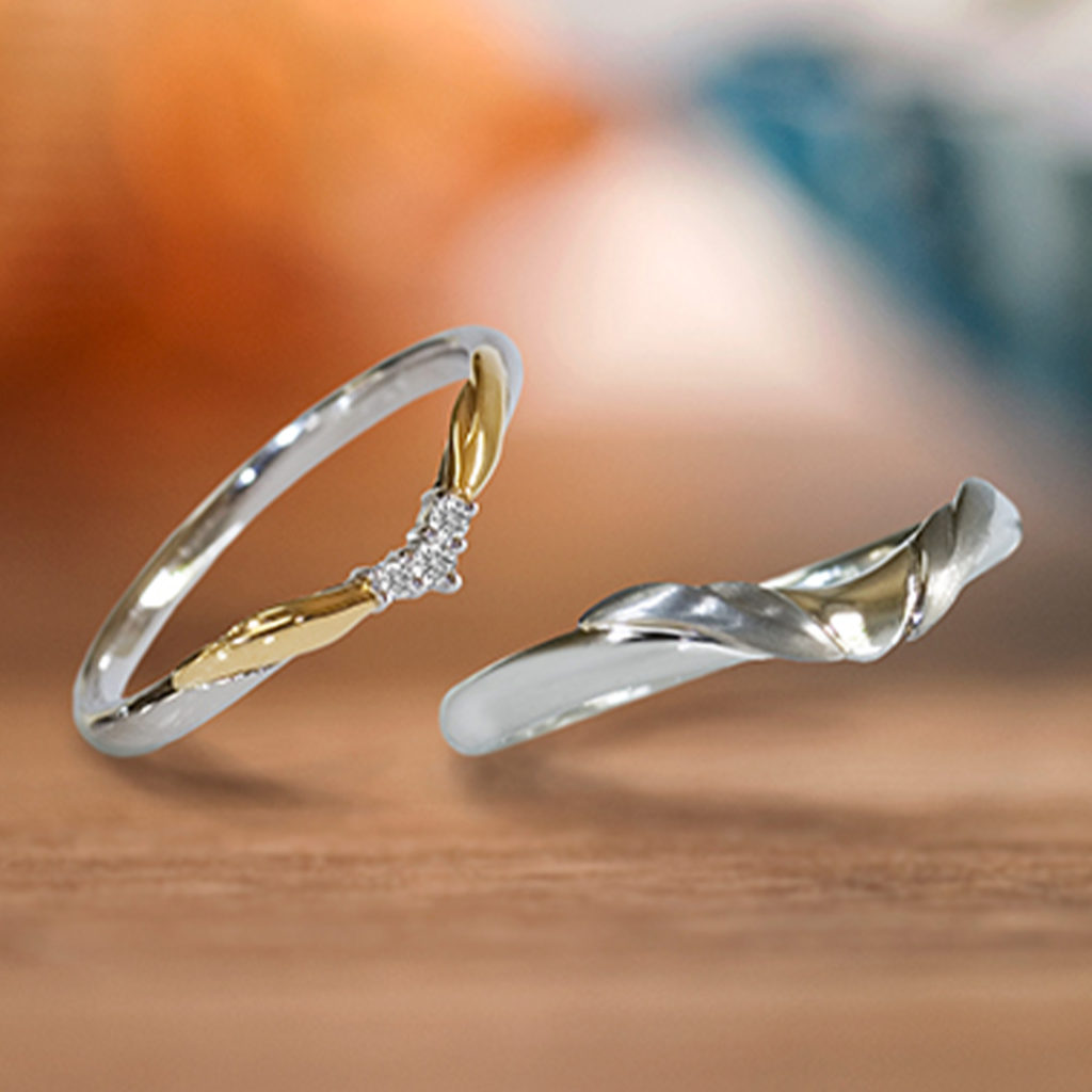Niké,-la-victoire 結婚指輪 アンティーク V字(ウェーブ) プラチナ イエローゴールド ホワイトゴールド コンビ