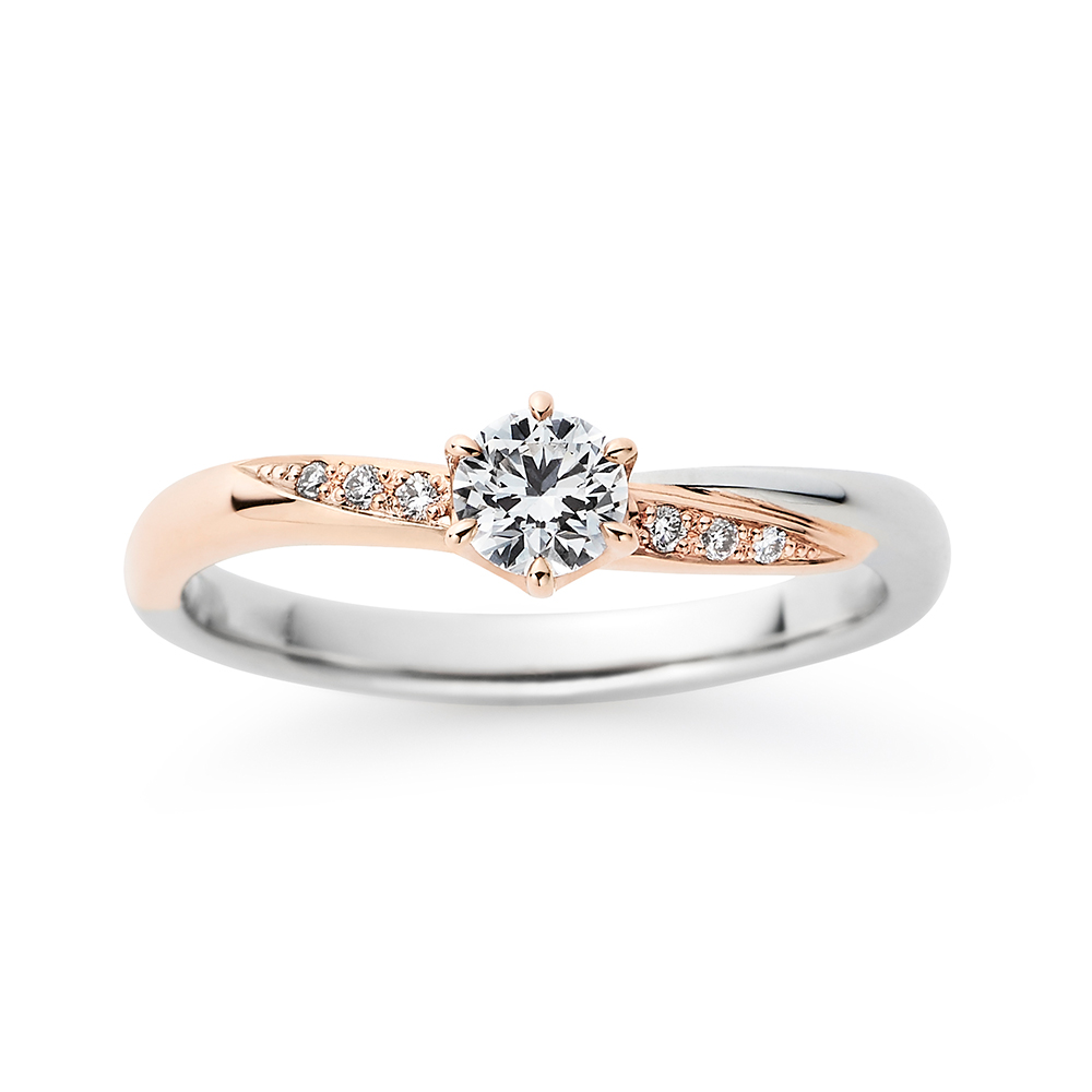 Bloom 婚約指輪 シンプル S字(ウェーブ) プラチナ ピンクゴールド コンビ