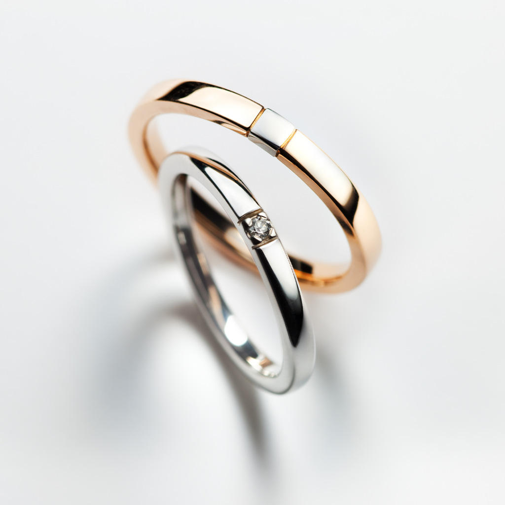 fossette 結婚指輪 シンプル キュート ストレート プラチナ ピンクゴールド コンビ