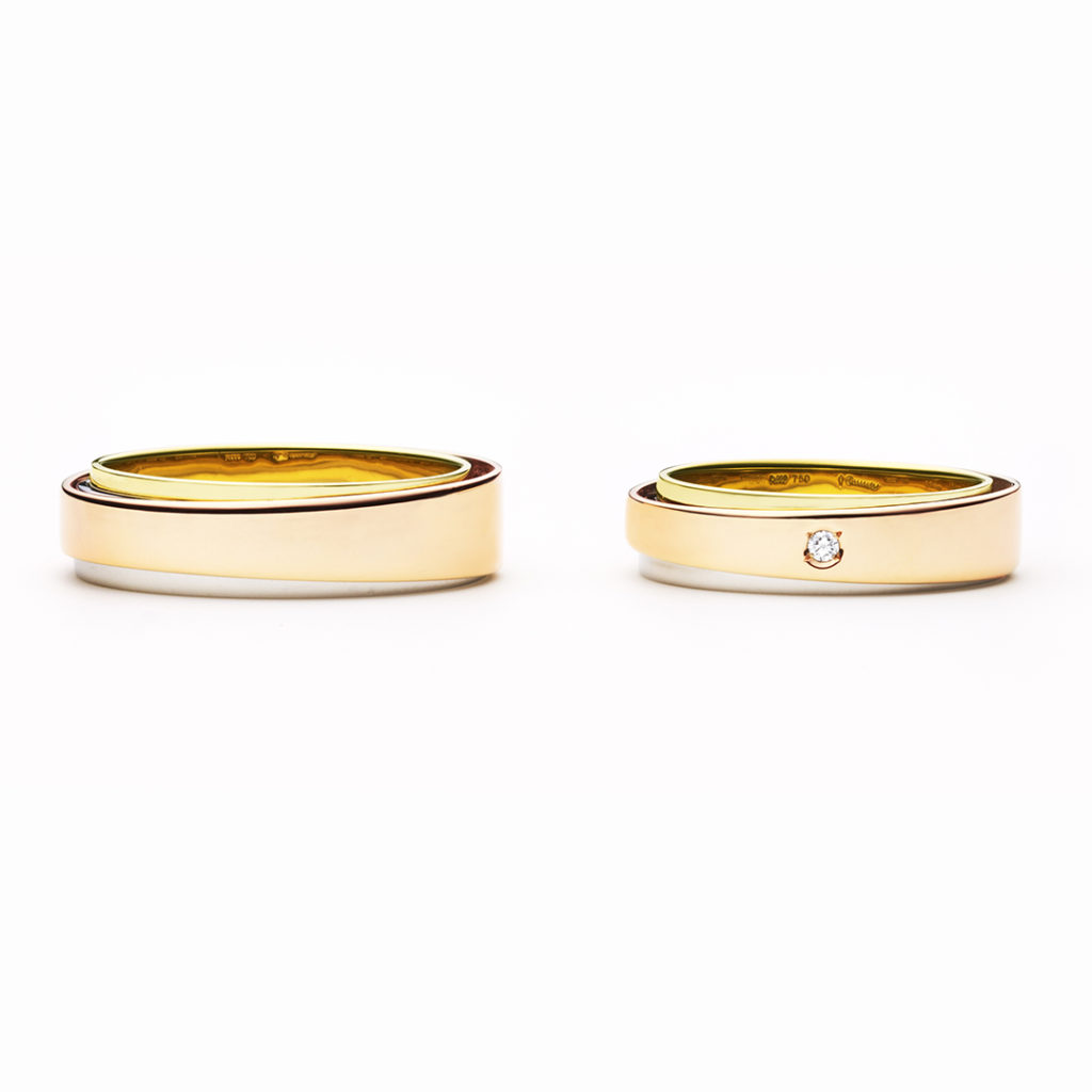 opera 結婚指輪 シンプル エレガント 個性派 幅広 ピンクゴールド コンビ